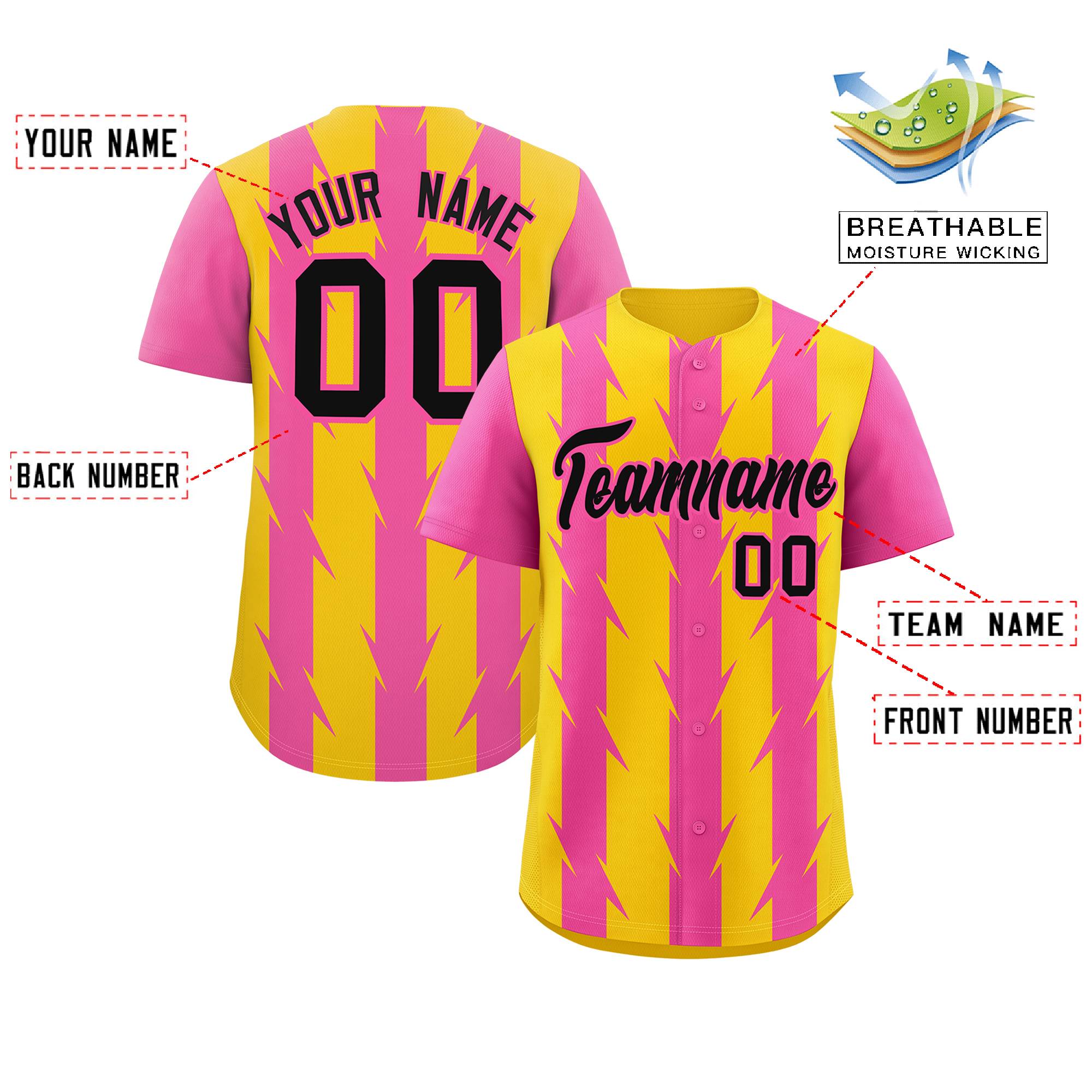 Custom Gold Pink Raglan Sleeves Blade Pattern Authentic Baseball Jersey