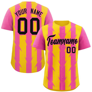 Custom Gold Pink Raglan Sleeves Blade Pattern Authentic Baseball Jersey