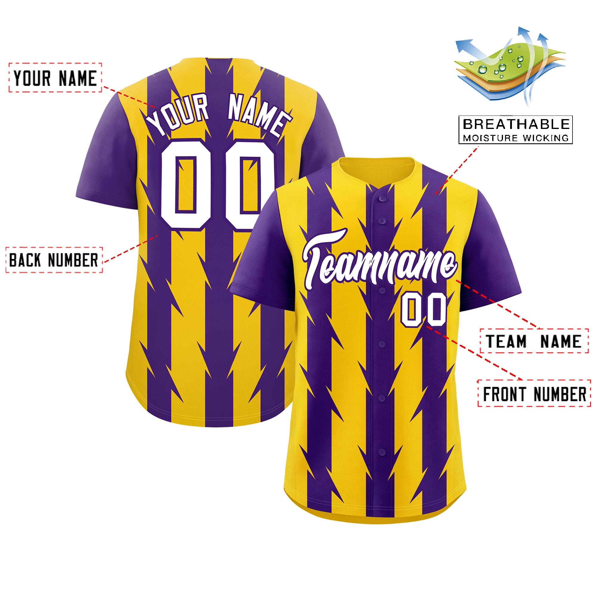 Custom Gold Purple Raglan Sleeves Blade Pattern Authentic Baseball Jersey