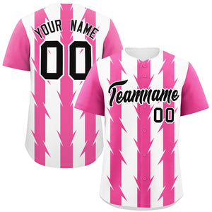 Custom White Pink Raglan Sleeves Blade Pattern Authentic Baseball Jersey