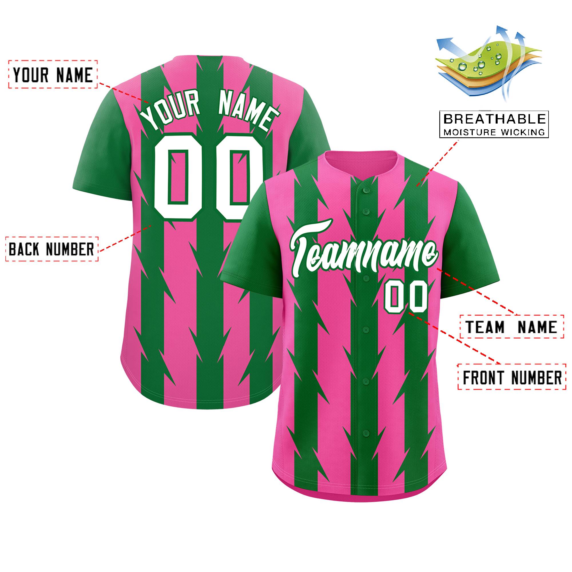 Custom Pink Kelly Green Raglan Sleeves Blade Pattern Authentic Baseball Jersey