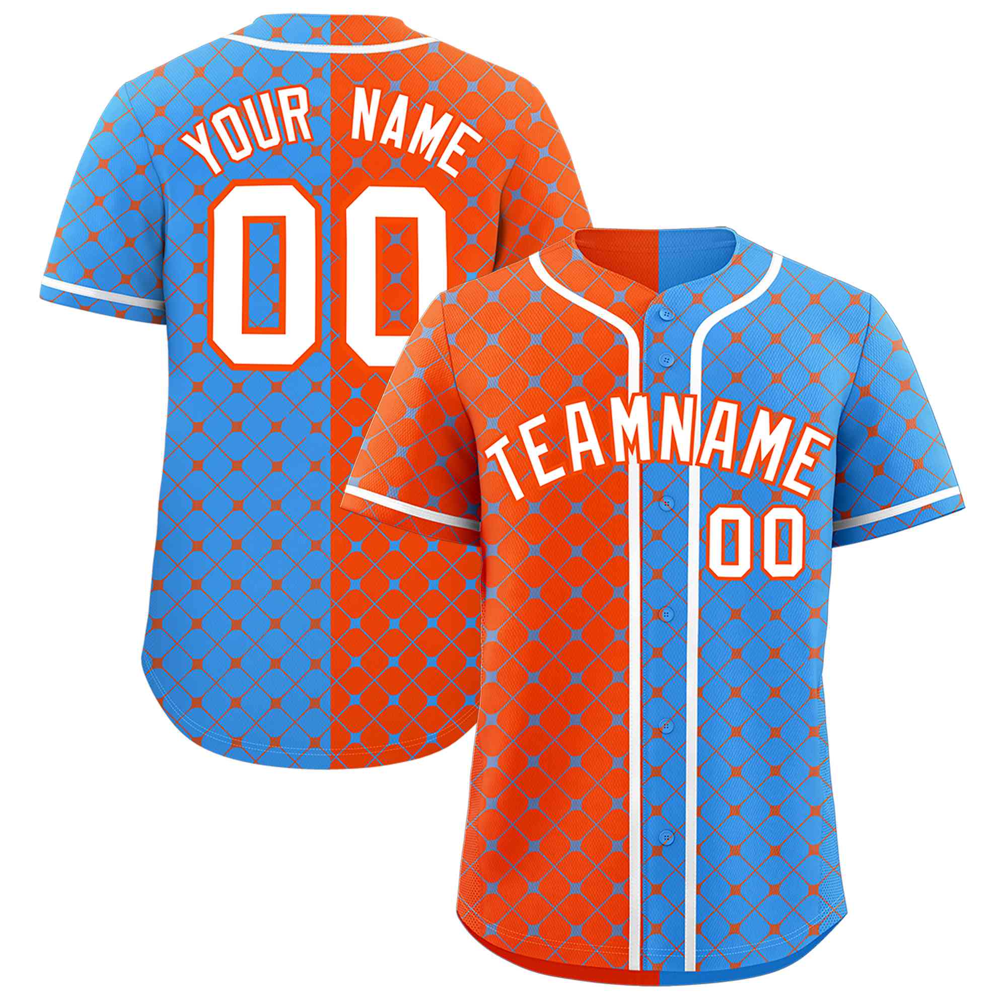 Custom Orange Powder Blue Split Fashion Plaid Design Authentic Baseball Jersey