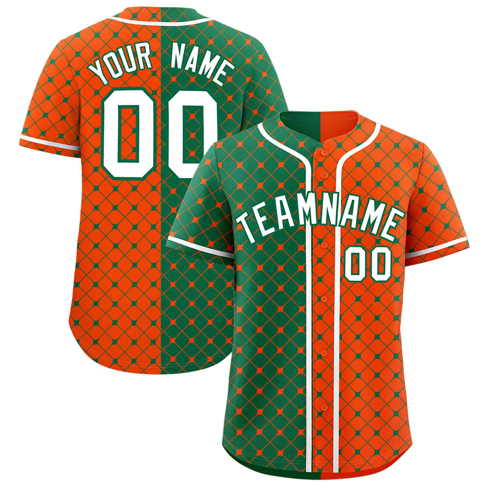 Custom Kelly Green Orange Split Fashion Plaid Design Authentic Baseball Jersey