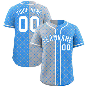 Custom Gray Powder Blue Split Fashion Plaid Design Authentic Baseball Jersey