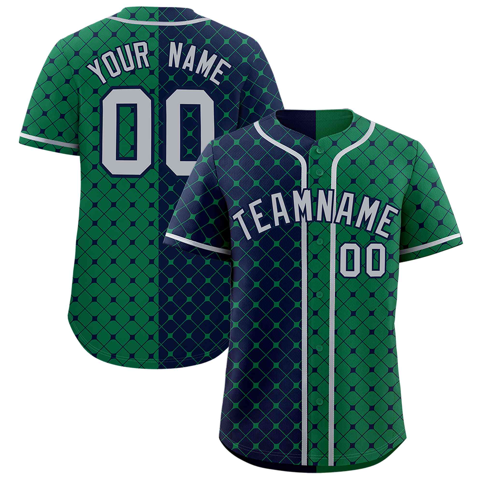 Custom Navy Kelly Green Split Fashion Plaid Design Authentic Baseball Jersey