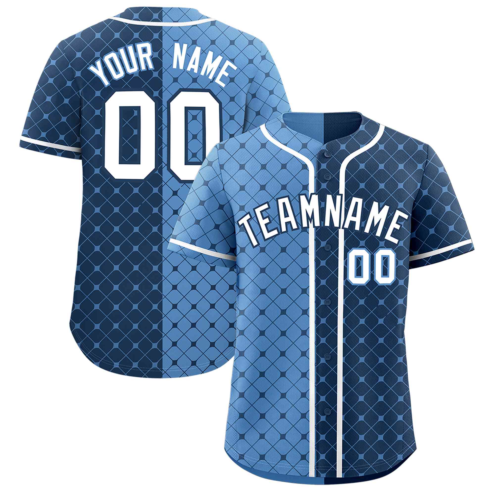 Custom Light Blue Midnight Blue Split Fashion Plaid Design Authentic Baseball Jersey