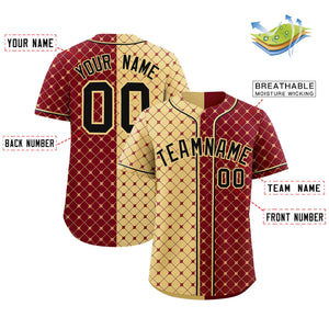 Custom Khaki Crimson Split Fashion Plaid Design Authentic Baseball Jersey