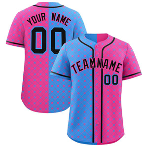 Custom Powder Blue Pink Split Fashion Plaid Design Authentic Baseball Jersey