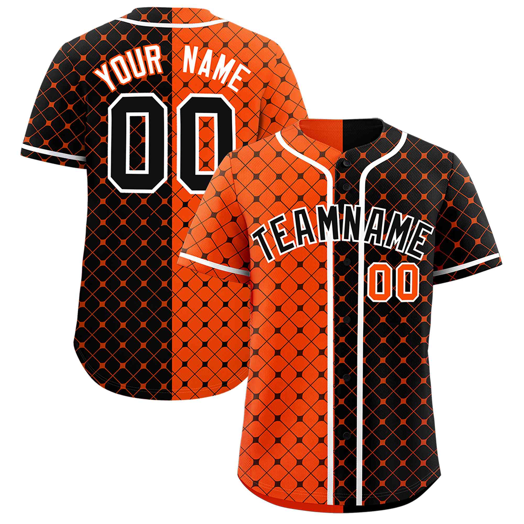 Custom Orange Black Split Fashion Plaid Design Authentic Baseball Jersey