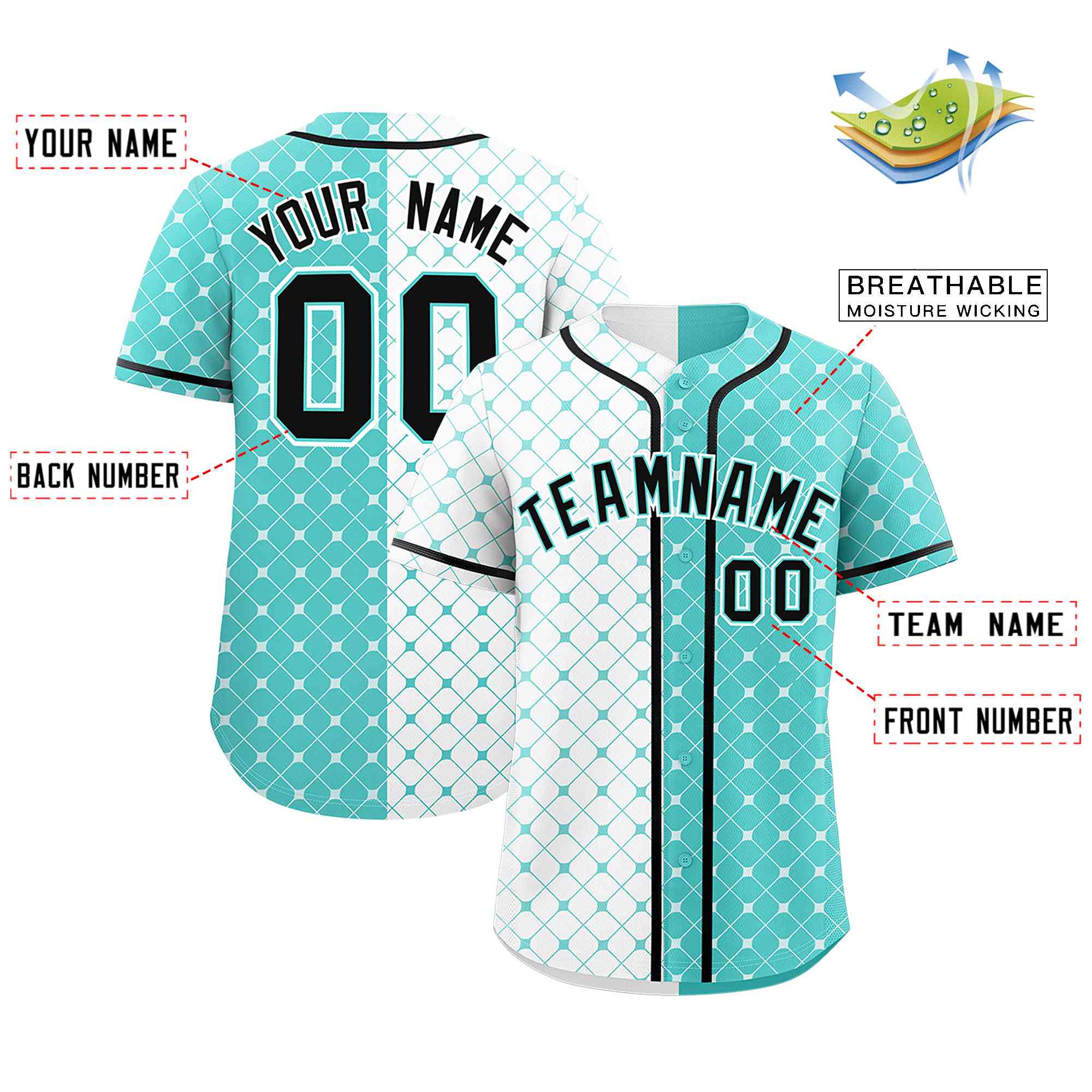 Custom White Bright Green Split Fashion Plaid Design Authentic Baseball Jersey