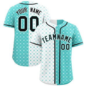 Custom White Bright Green Split Fashion Plaid Design Authentic Baseball Jersey