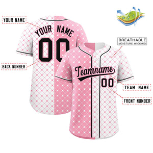 Custom Light Pink White Split Fashion Plaid Design Authentic Baseball Jersey