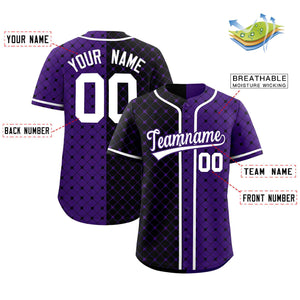 Custom Black Purple Split Fashion Plaid Design Authentic Baseball Jersey