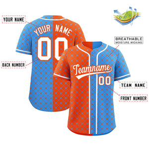 Custom Orange Powder Blue Split Fashion Plaid Design Authentic Baseball Jersey