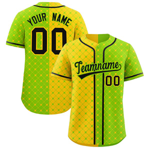 Custom Gold Neon Green Split Fashion Plaid Design Authentic Baseball Jersey