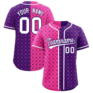 Custom Pink Purple Split Fashion Plaid Design Authentic Baseball Jersey