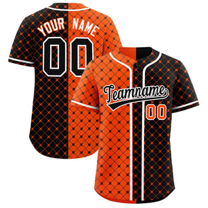 Custom Orange Black Split Fashion Plaid Design Authentic Baseball Jersey