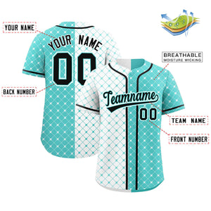 Custom White Bright Green Split Fashion Plaid Design Authentic Baseball Jersey