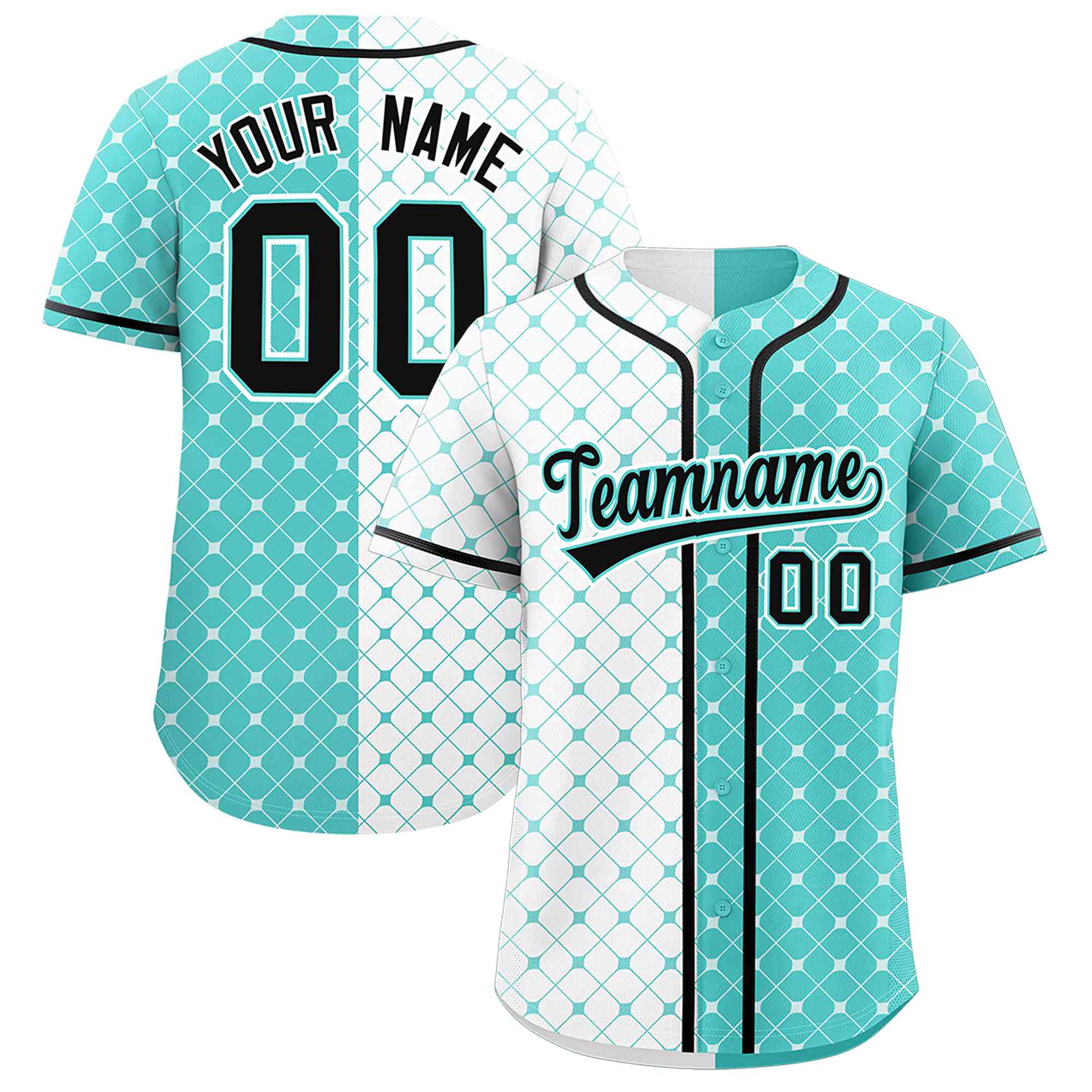 Custom White Bright Green Split Fashion Plaid Design Authentic Baseball Jersey