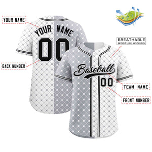 Custom Gray White Split Fashion Plaid Design Authentic Baseball Jersey