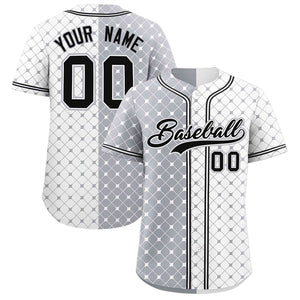 Custom Gray White Split Fashion Plaid Design Authentic Baseball Jersey