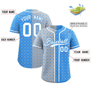 Custom Gray Powder Blue Split Fashion Plaid Design Authentic Baseball Jersey