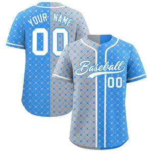 Custom Gray Powder Blue Split Fashion Plaid Design Authentic Baseball Jersey