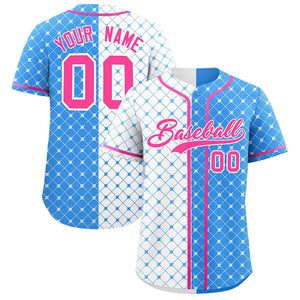 Custom White Powder Blue Split Fashion Plaid Design Authentic Baseball Jersey