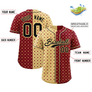 Custom Khaki Crimson Split Fashion Plaid Design Authentic Baseball Jersey