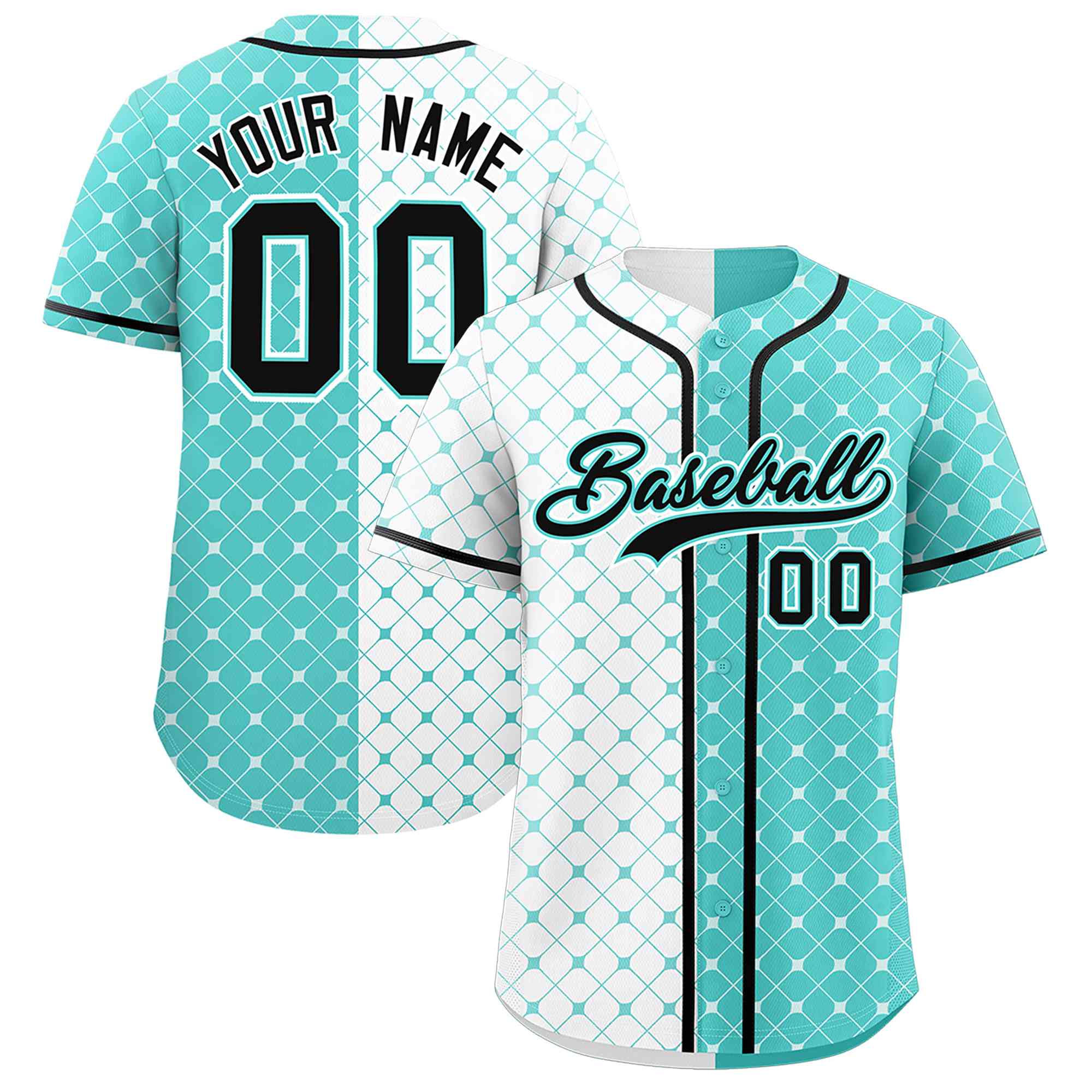 Custom White Bright Green Split Fashion Plaid Design Authentic Baseball Jersey