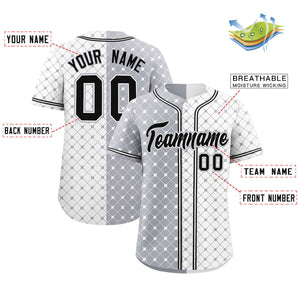 Custom Gray White Split Fashion Plaid Design Authentic Baseball Jersey