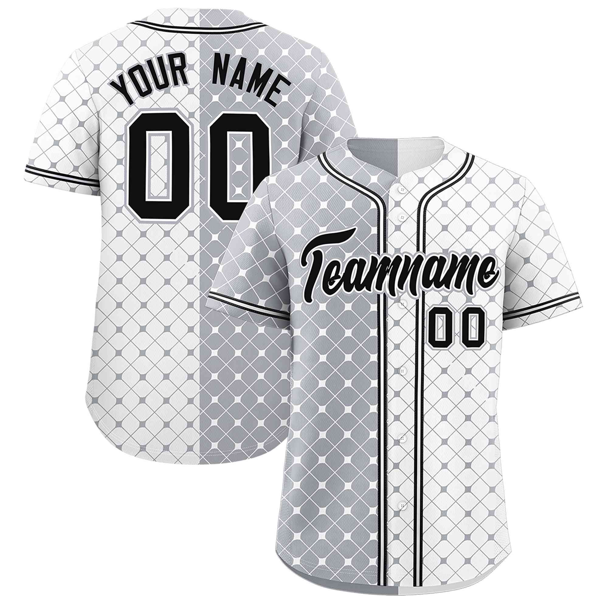 Custom Gray White Split Fashion Plaid Design Authentic Baseball Jersey