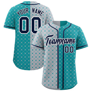 Custom Gray Aqua Split Fashion Plaid Design Authentic Baseball Jersey