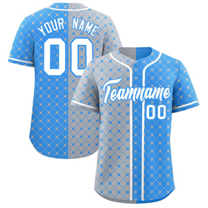 Custom Gray Powder Blue Split Fashion Plaid Design Authentic Baseball Jersey