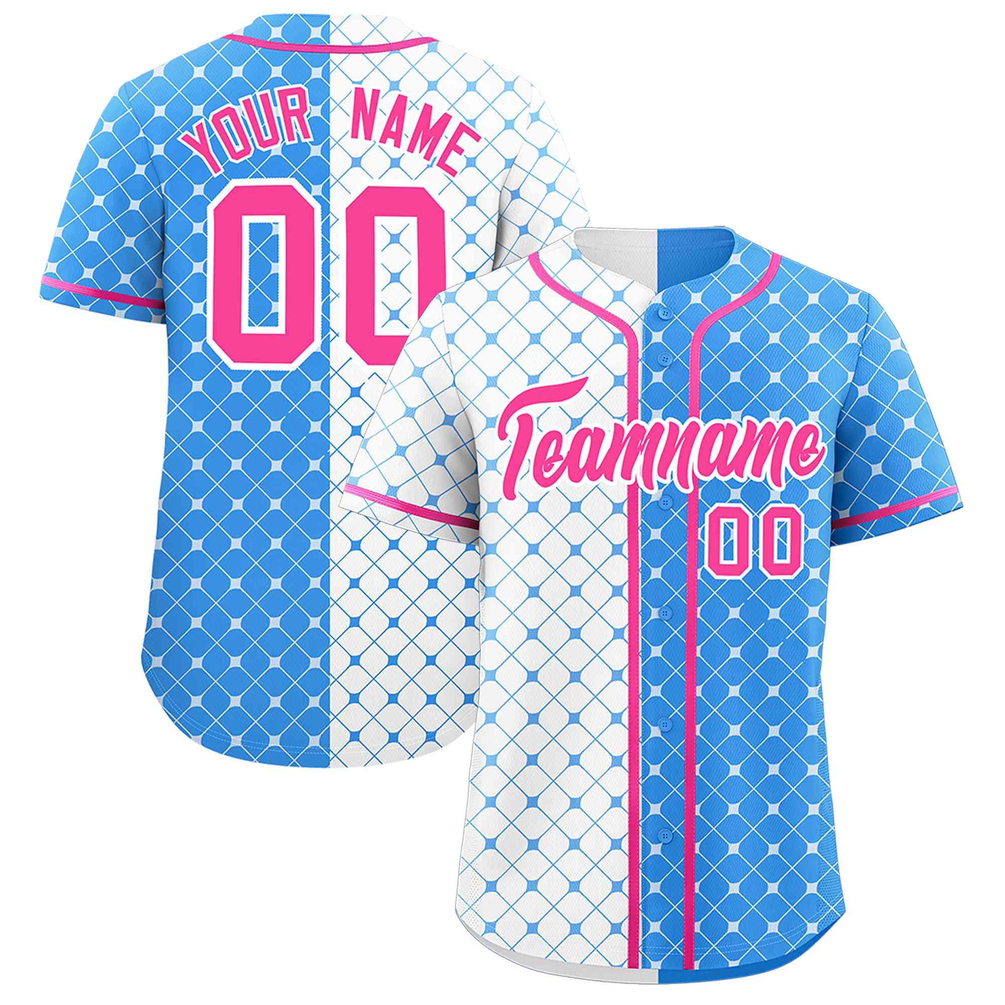 Custom White Powder Blue Split Fashion Plaid Design Authentic Baseball Jersey