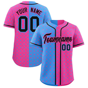 Custom Powder Blue Pink Split Fashion Plaid Design Authentic Baseball Jersey