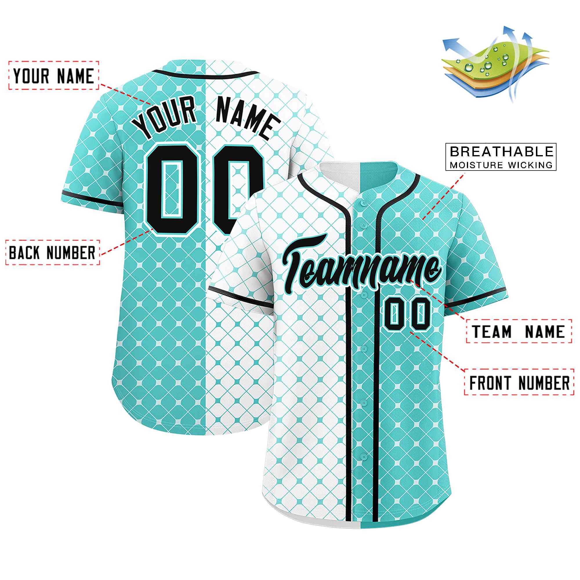 Custom White Bright Green Split Fashion Plaid Design Authentic Baseball Jersey