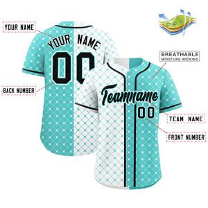 Custom White Bright Green Split Fashion Plaid Design Authentic Baseball Jersey