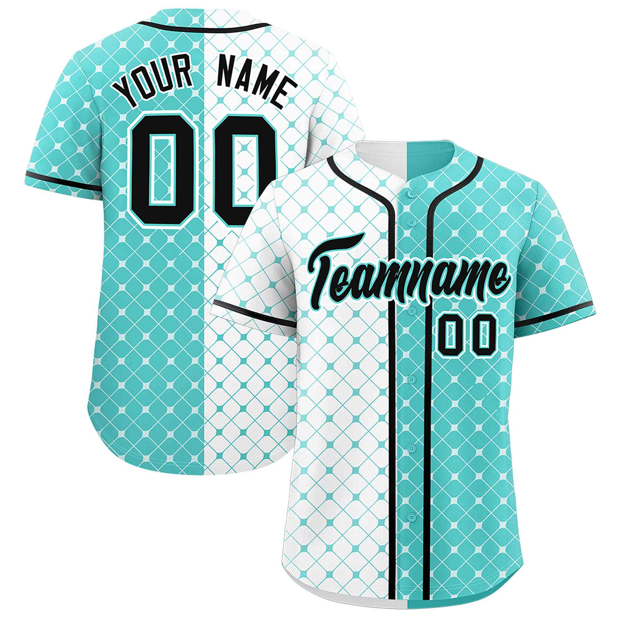 Custom White Bright Green Split Fashion Plaid Design Authentic Baseball Jersey