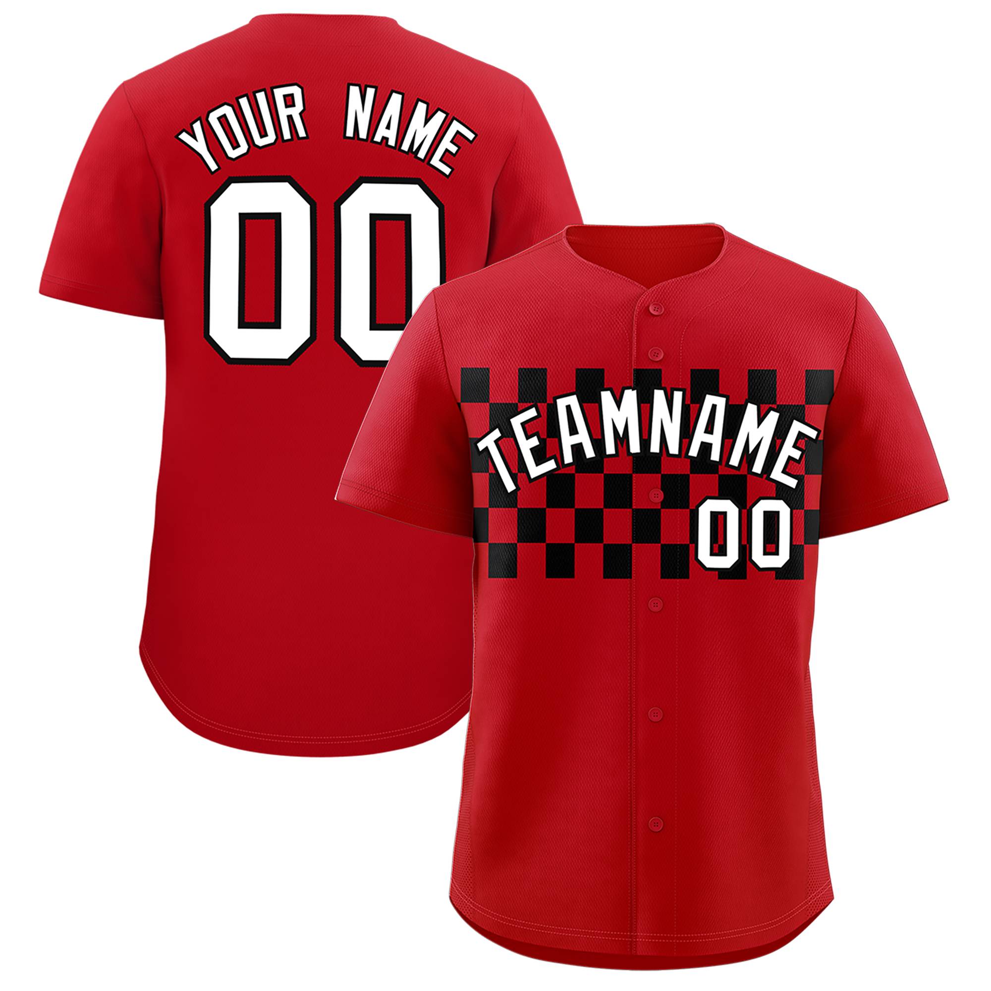 Custom Red Black Personalized Plaid Fashion Design Authentic Baseball Jersey