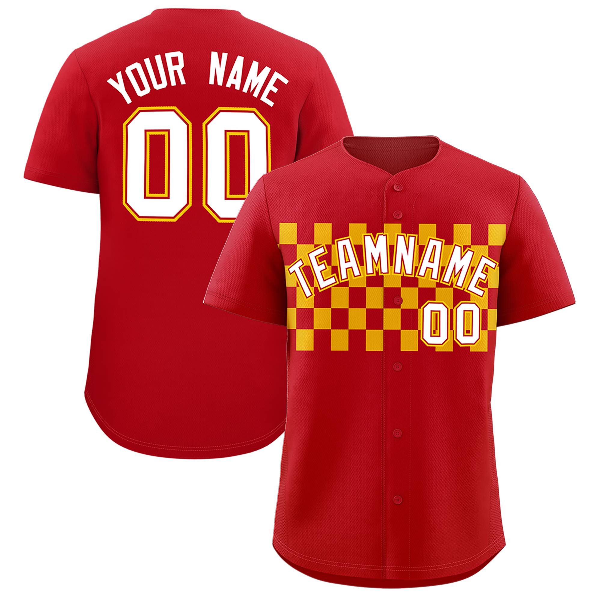 Custom Red Gold Personalized Plaid Fashion Design Authentic Baseball Jersey