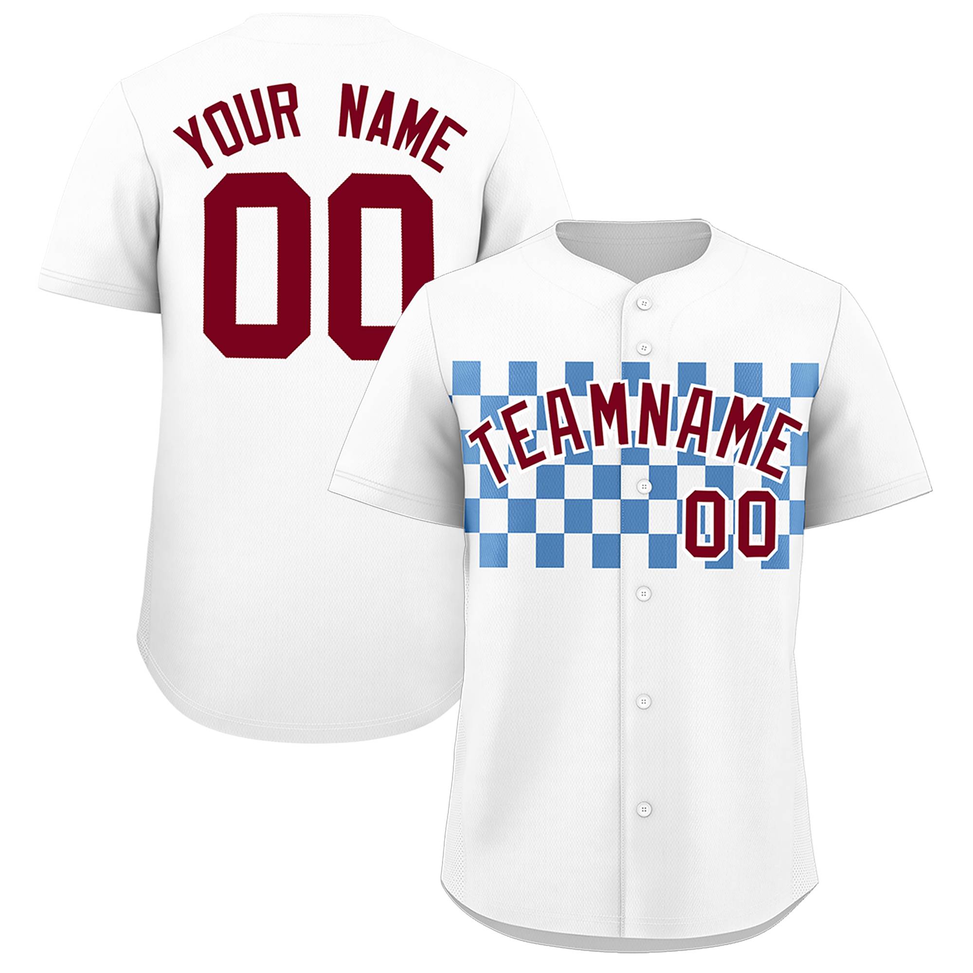 Custom White Light Blue Personalized Plaid Fashion Design Authentic Baseball Jersey