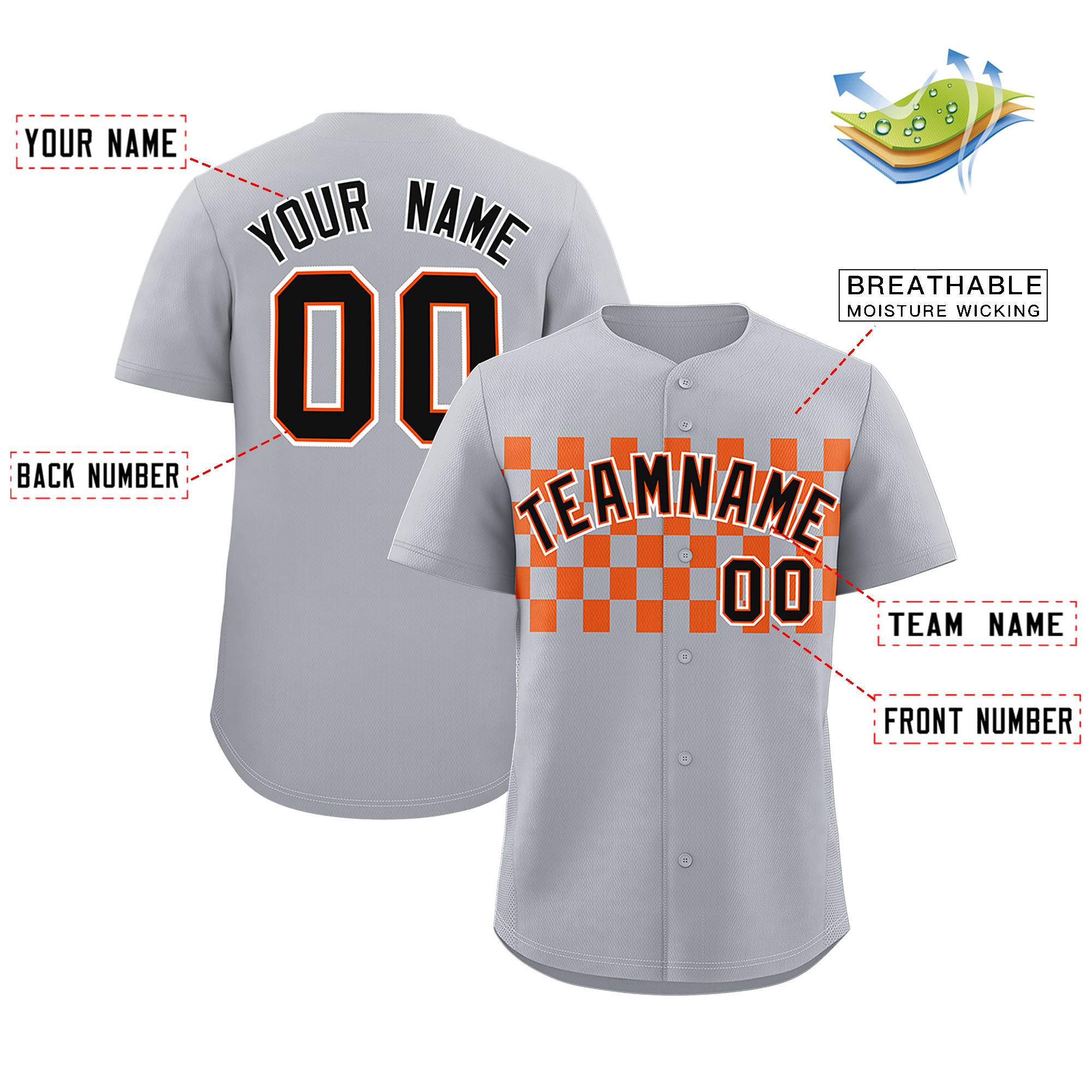 Custom Gray Orange Personalized Plaid Fashion Design Authentic Baseball Jersey