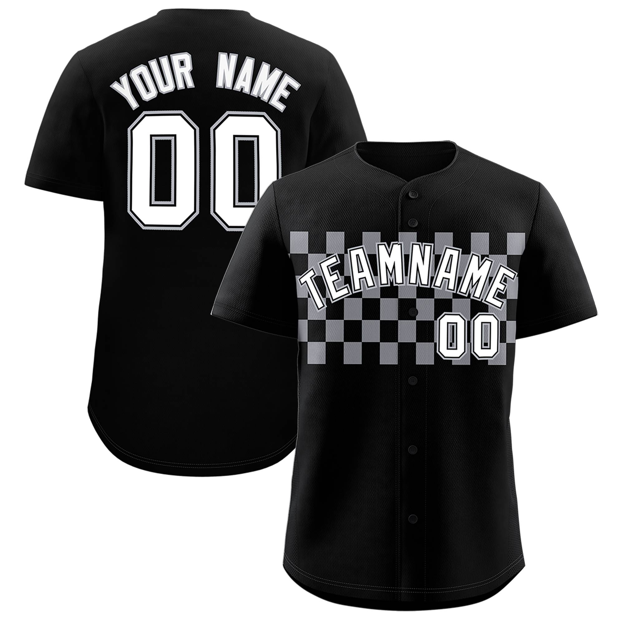 Custom Black Gray Personalized Plaid Fashion Design Authentic Baseball Jersey