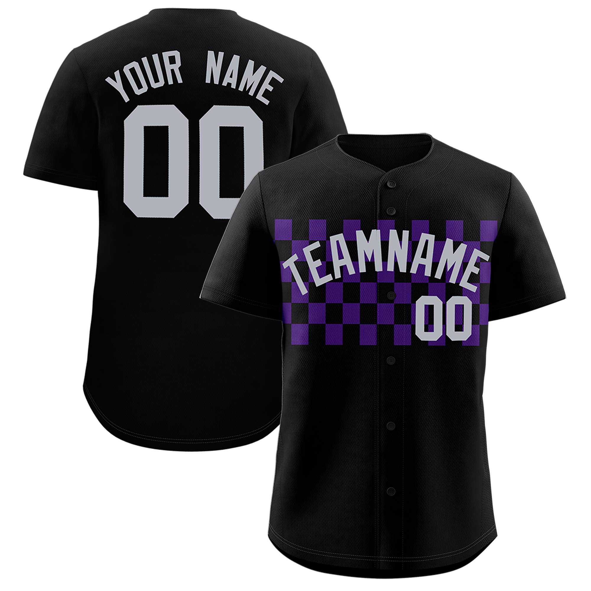 Custom Black Purple Personalized Plaid Fashion Design Authentic Baseball Jersey