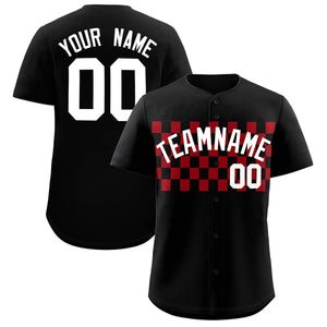 Custom Black Red Personalized Plaid Fashion Design Authentic Baseball Jersey