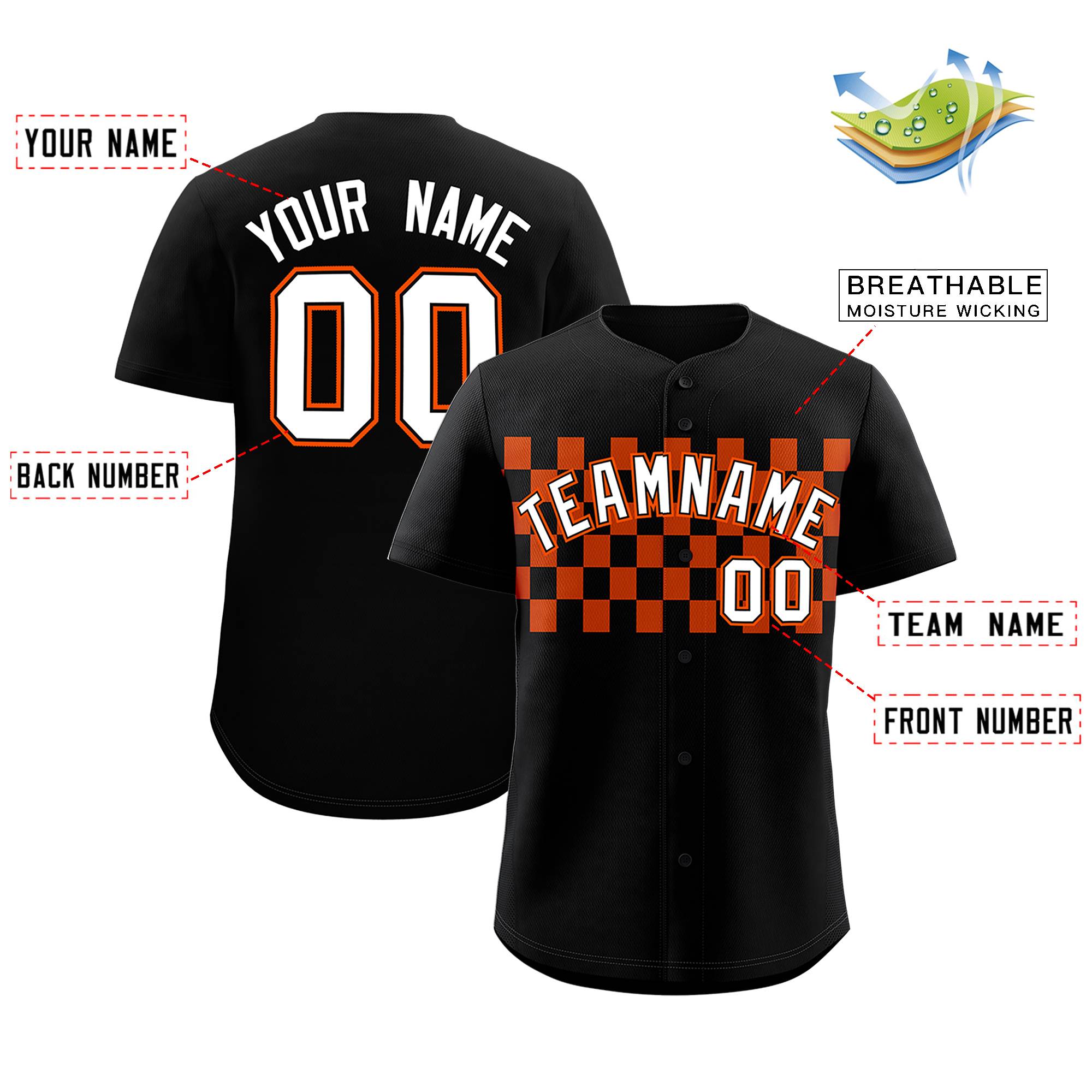 Custom Black Orange Personalized Plaid Fashion Design Authentic Baseball Jersey