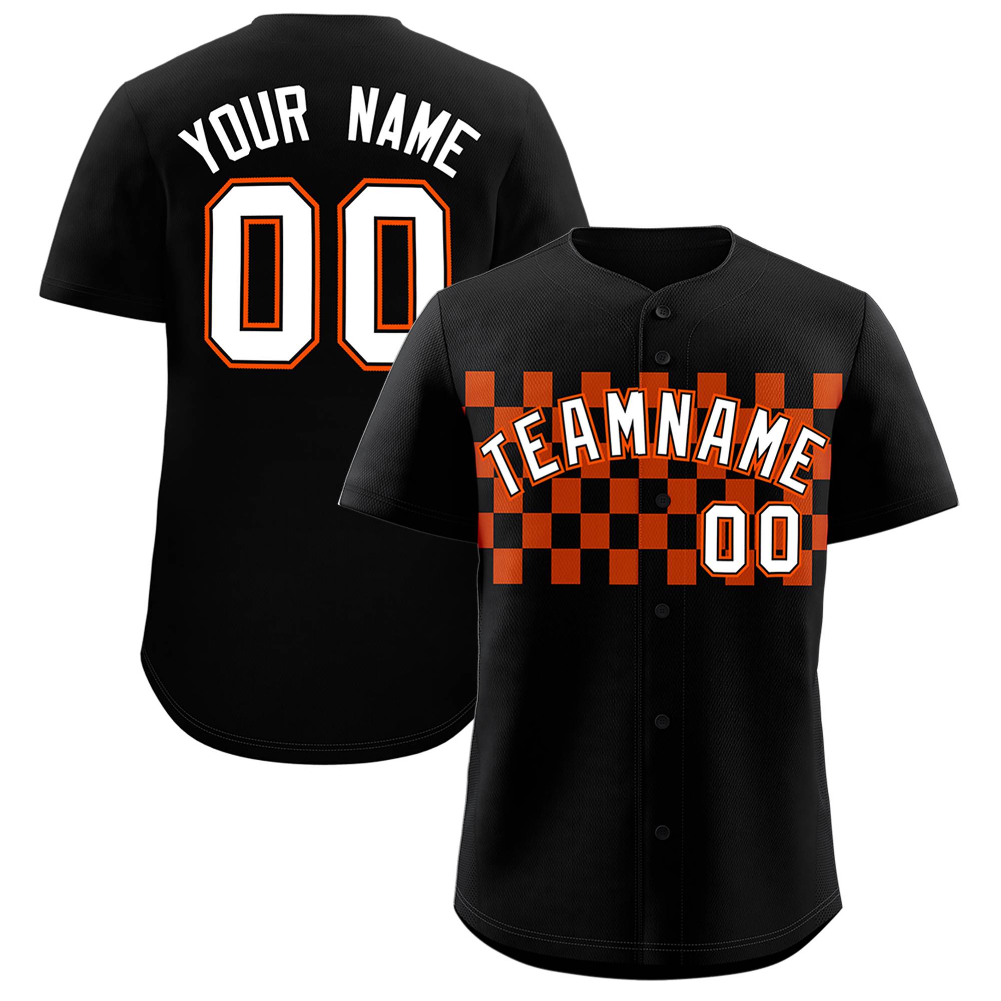 Custom Black Orange Personalized Plaid Fashion Design Authentic Baseball Jersey