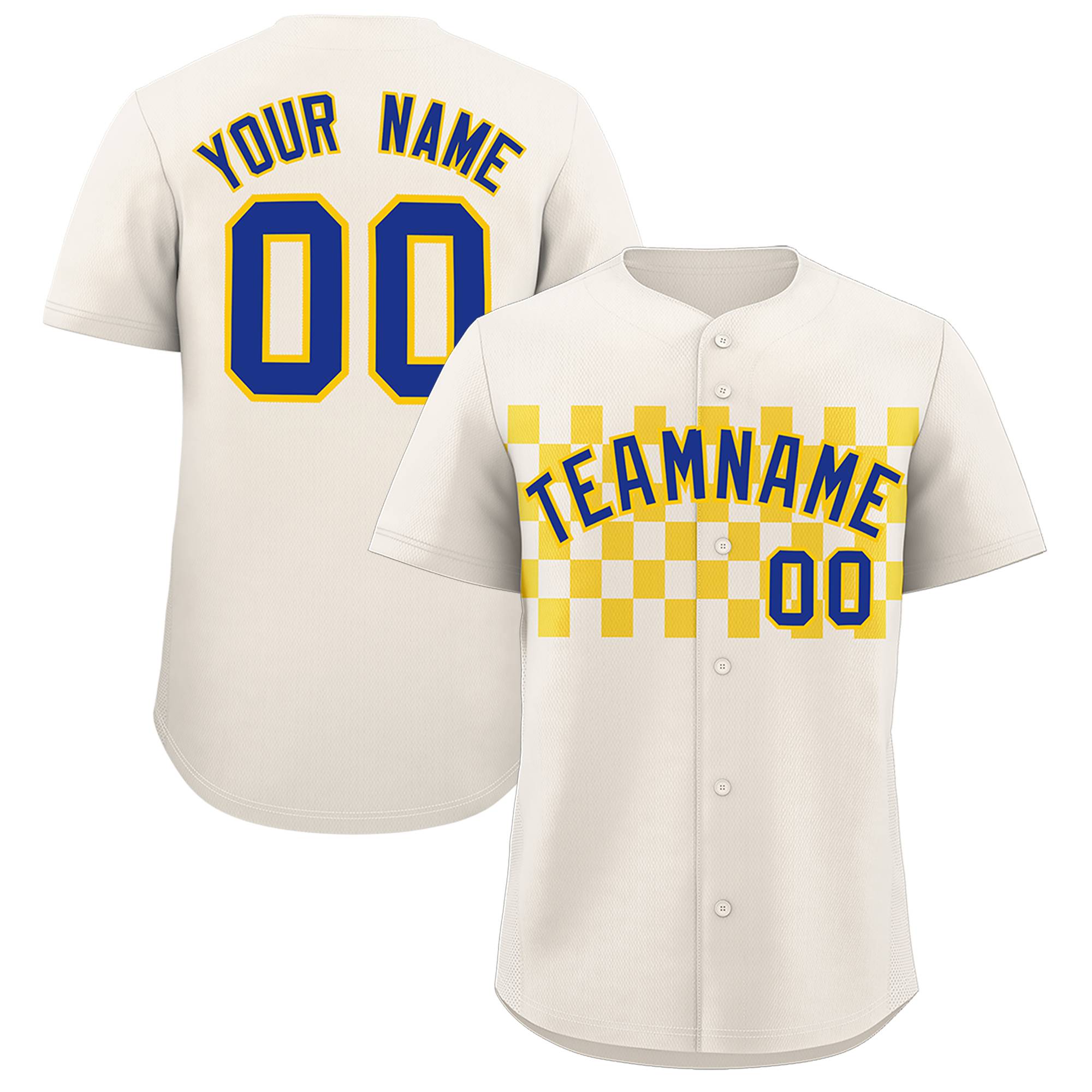 Custom Cream Gold Personalized Plaid Fashion Design Authentic Baseball Jersey