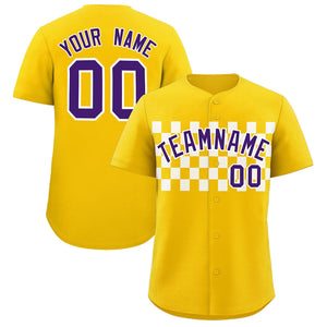 Custom Gold White Personalized Plaid Fashion Design Authentic Baseball Jersey